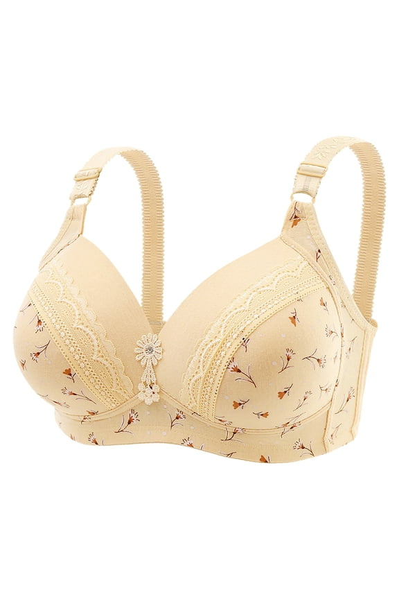 2 Pack Underwire Bras for Women Print Wireless Push Up Support Plus Size Underwear,Beige,46
