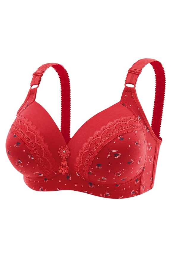 2 Pack Underwire Bras for Women Print Wireless Push Up Support Plus Size Underwear,Red,46
