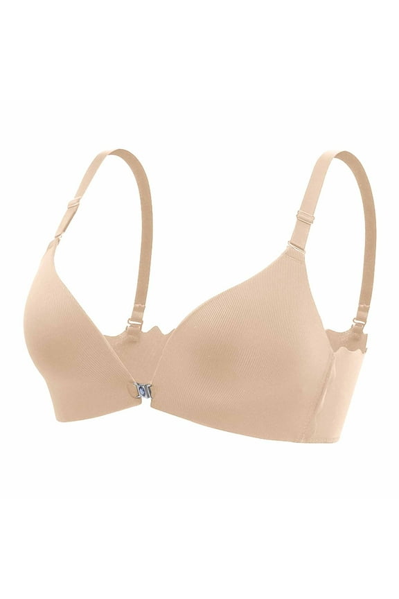 2 Pack Underwire Bras for Women Smooth Seamless Front Closure Back Wireless Thin Bralettes Push Up Underwear,Beige,32
