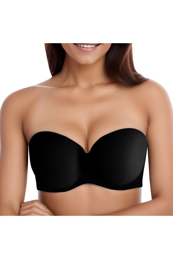 2 Pack Underwire Bras for Women Strapless Tube Wireless Push Up Back Underwear,Black,C/36/80AB