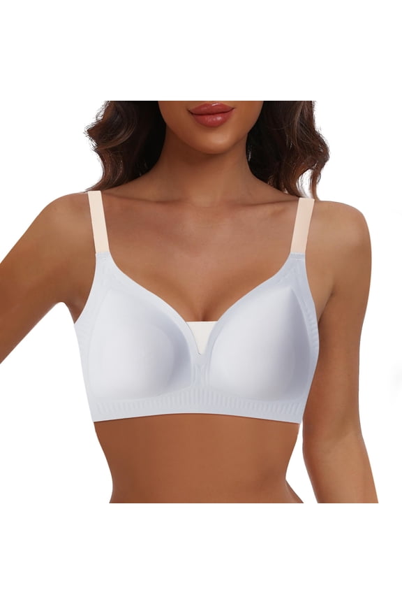 2 Pack Underwire T-Shirt Bras for Women Seamless Summer Ultra Thin Bralettes Bust Minimizer Underwear,Blue,M