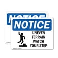 thumbnail image 1 of (2 Pack) Uneven Terrain Watch Your Step OSHA Notice Sign 10 Inch X 7 Inch Plastic Sign, Weather Resistant, UV Protected for Workplace, Business, and Construction Site, Made in the USA, 1 of 8