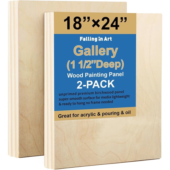 2 Pack Unfinished Wooden Canvas Panels 18x24 Inches 1.5 Inch Deep Gallery Cradle Boards for Acrylic Painting