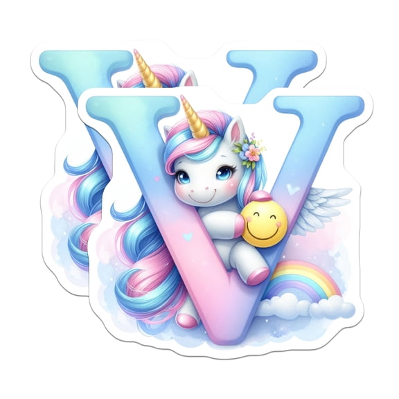 (2 Pack) Unicorn Letter V Magnets - Rainbow and Emoji - Alphabet Magnets - 5" On Longest Side - Premium Magnet - for Cars, Refrigerators, Toolboxes, Lockers - Made in USA - MAG14663