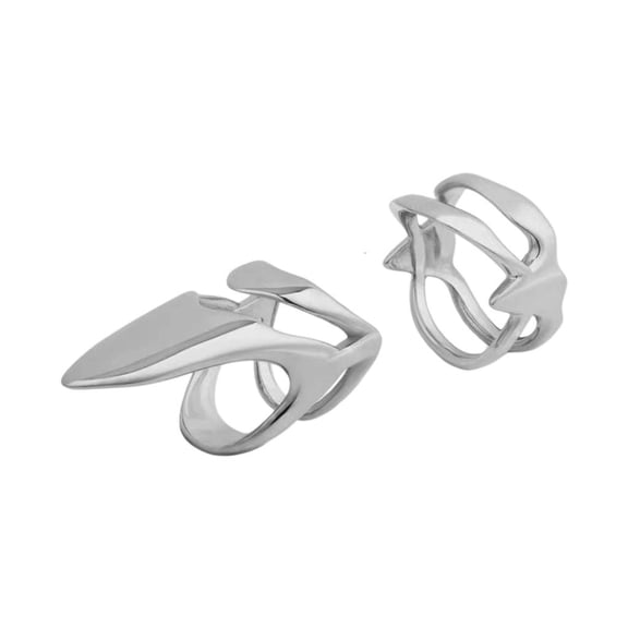 2 Pack Unique Nail Rings Claw Shape Statement Jewelry Fingertip Nail Art Rings Alloy Texture for Costume and Party Wear
