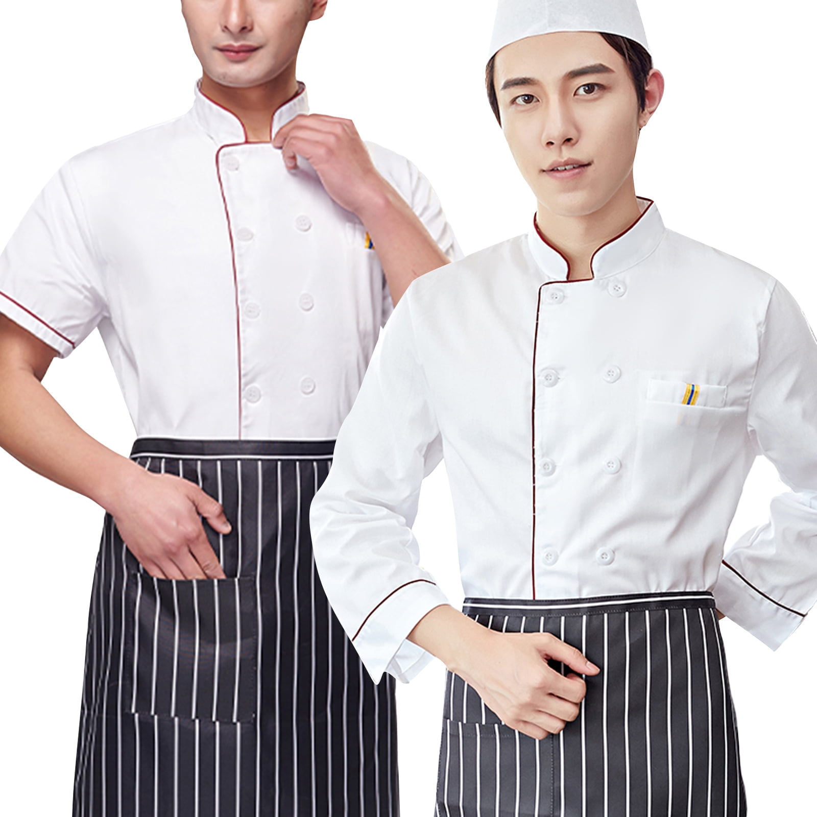 2Pack Unisex Chef Jacket Color Piping Chef Coat Lightweight Kitchen