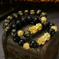 thumbnail image 1 of 2 Pack Unisex Feng Shui Black Obsidian Beads Bracelet Pi Xiu Attract Wealth Good Luck Jewelry Bangle Charm Lucky Wealthy Amulet, 1 of 8