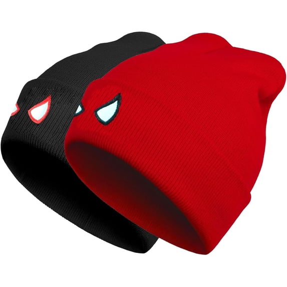 2 Pack Unisex Knit Beanie Hat for Men Women Winter Knit Warm Cuffed Embroidery Skull Cap