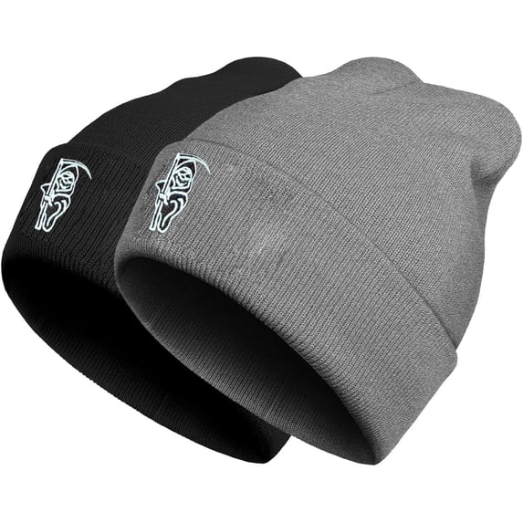 2 Pack Unisex Knit Beanie Hat for Men Women Winter Knit Warm Cuffed Embroidery Skull Cap