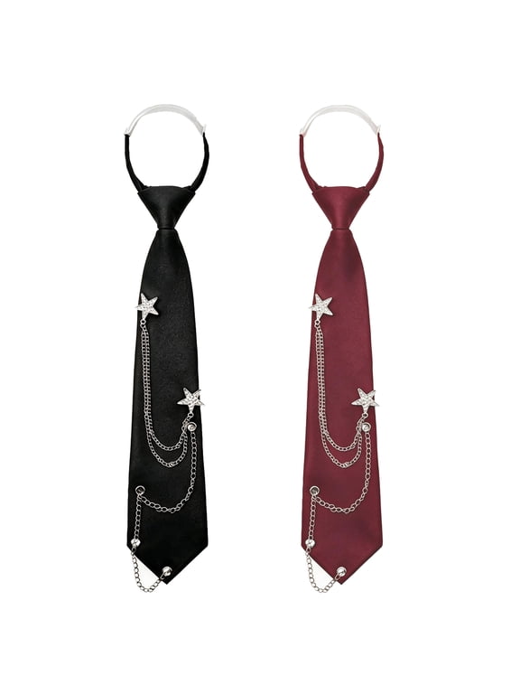 2 Pack Unisex Metal Chain Necktie Set – Pre-Tied Adjustable Black Tie for Uniforms, School & Formal Shirts, Durable Stainless Steel Accessory