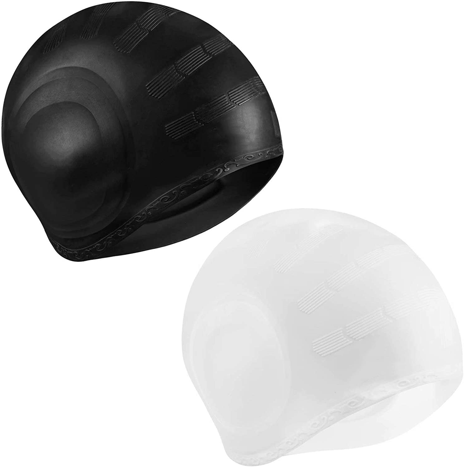 2 Pack Unisex Swim Caps with 3D Ear Protection, Durable Flexible ...
