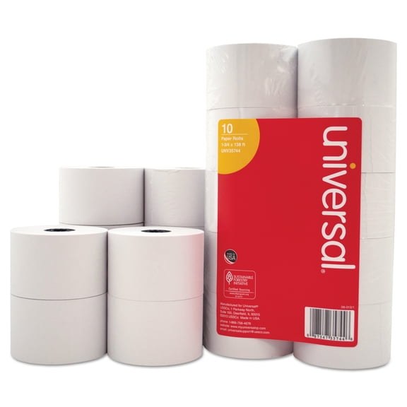 (2 Pack) Universal 1-Ply Cash Register/Point of Sale Roll, 16 lb., 1/2" Core, 1-3/4" x138 ft., 10/Pack