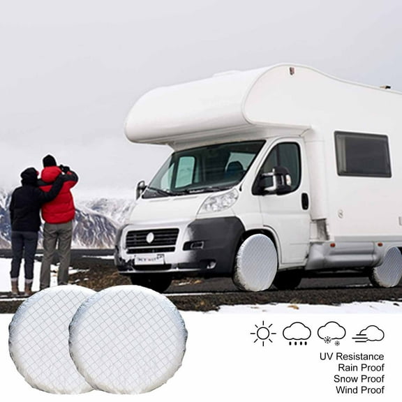 2-Pack Universal 24-27 Inch RV Tire Covers | Heavy Duty Sun & Weather Protectors for Motorhome, Trailer, Boat, Van & Truck | Silver Reflective Aluminum Foil w/ Storage Bag