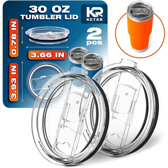2 Pack Universal 30 oz Tumbler Lids - Sliding Closure Spill-Proof & Splash Resistant Replacement - Compatible with Yeti, Ozark Trail Rambler, and Other Double-Wall Stainless Steel Cups