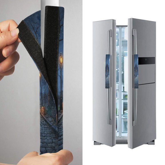 2 Pack Universal Adjustable Appliance Handle Covers for Fridge Oven Dishwasher Kitchen Decor Ancient Haunted House in The Moonlight