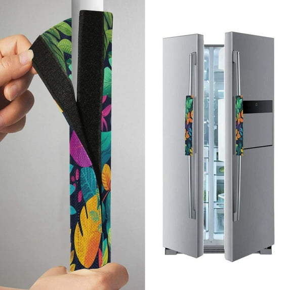 2 Pack Universal Adjustable Appliance Handle Covers for Fridge Oven Dishwasher Kitchen Decor Brightly Colored Leaves