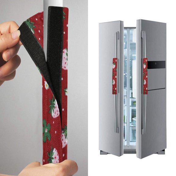 2 Pack Universal Adjustable Appliance Handle Covers for Fridge Oven Dishwasher Kitchen Decor Cute Pink Strawberry Pattern