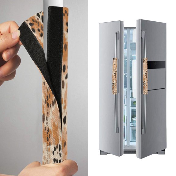 2 Pack Universal Adjustable Appliance Handle Covers for Fridge Oven Dishwasher Kitchen Decor Earthy Brown Leopard Print