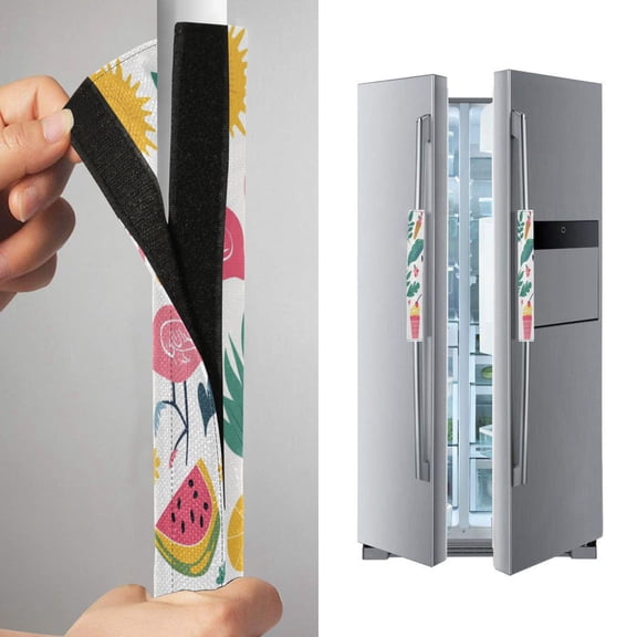 2 Pack Universal Adjustable Appliance Handle Covers for Fridge Oven Dishwasher Kitchen Decor Tropical Elements Icon