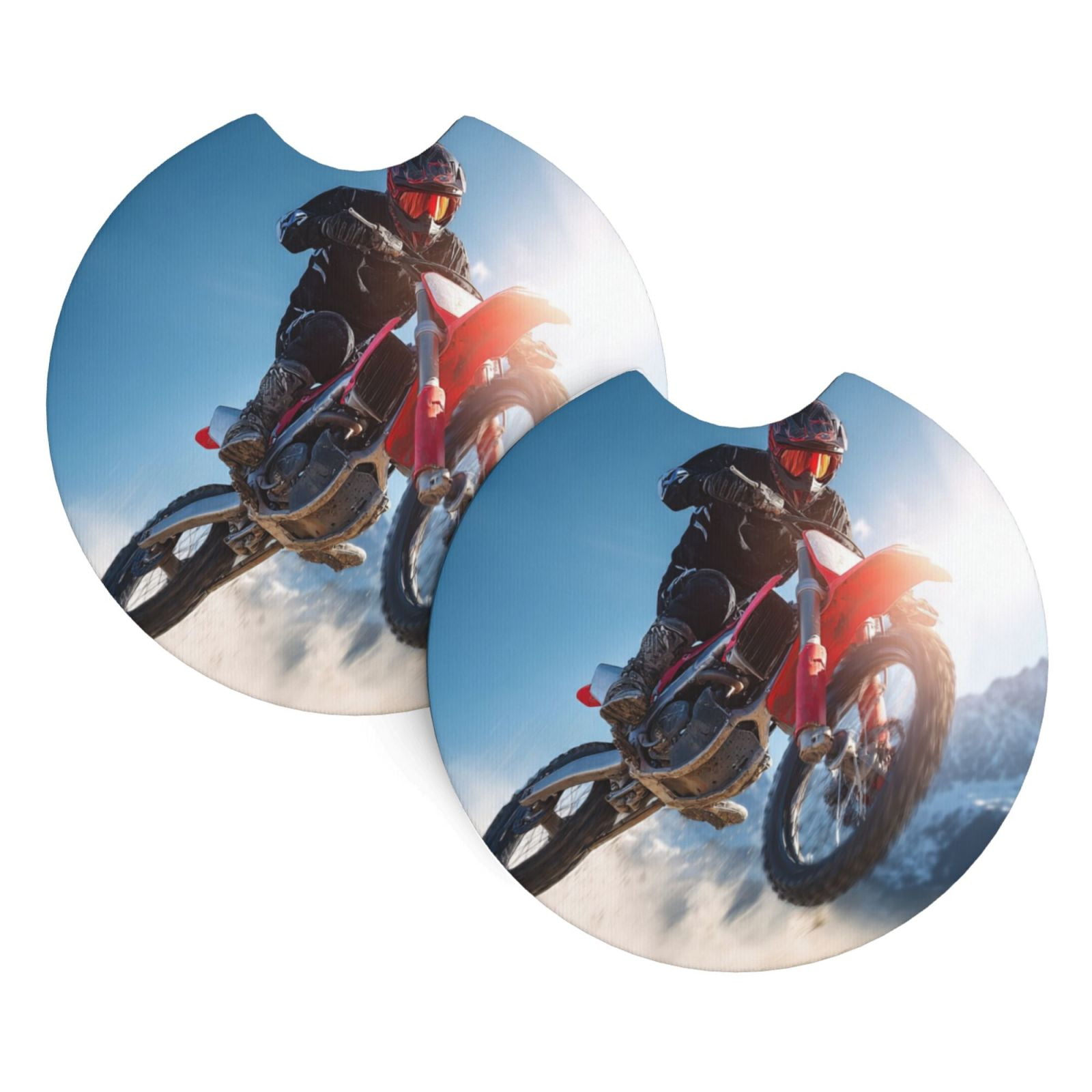 2-Pack Universal Car Cup Holders - Neoprene Rubber, Non-Slip, Heat Resistant Cup Coasters for Most Vehicles (Cars, Trucks, SUVs) - Motocross Rider Dirt Bike Motorcycle