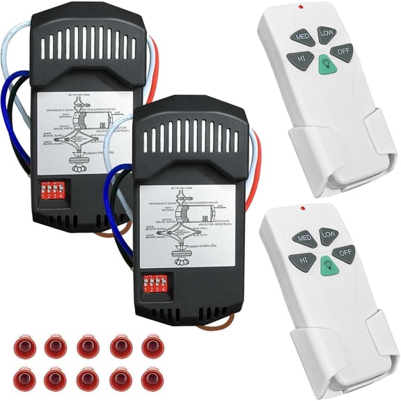 2 Pack Universal Ceiling Fan Remote Control Kits with Light Dimmer 3 Speed Fan Controller Receiver Lamp Dim Remote Replacement for /Hunter///Honeywell & More