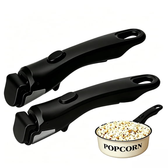 2 Pack Universal Detachable Pot Pan Handle, Removable Replacement Cookware Grip, Heat Resistant Non-Slip Space Saving Kitchen Accessory, Black