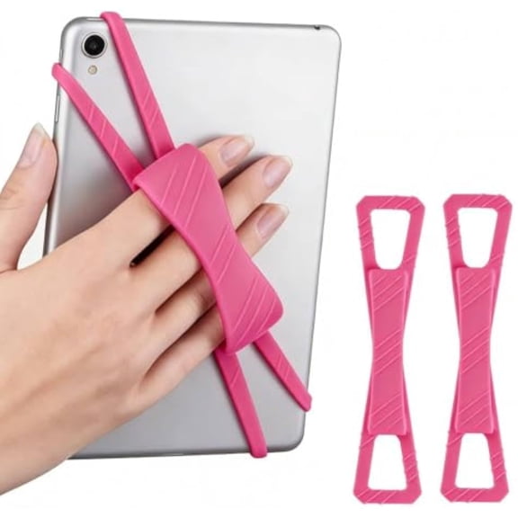 2 Pack Universal Elastic Silicone Tablet Hand Strap, Secure Finger Grip Holder for 7–12" Tablets & eReaders,Rose