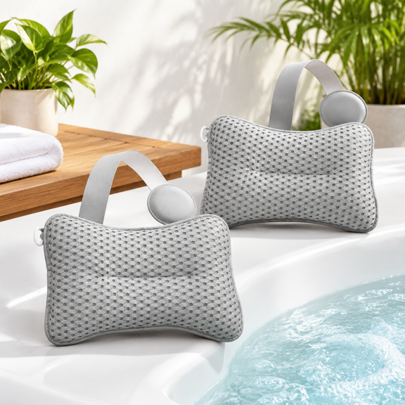 2-Pack Universal Hot Tub Spa Headrest Neck Support Cushion with Adjustable Strap