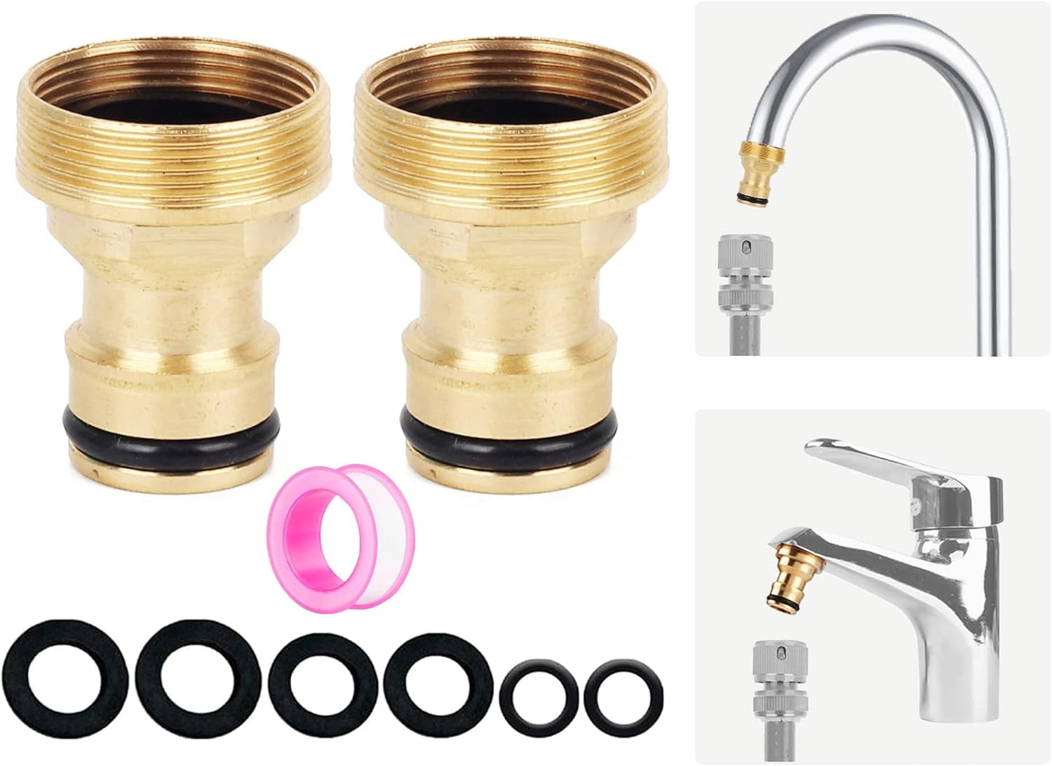 2Pack Universal Kitchen Mixer Tap Hose Connectors Sink and Garden