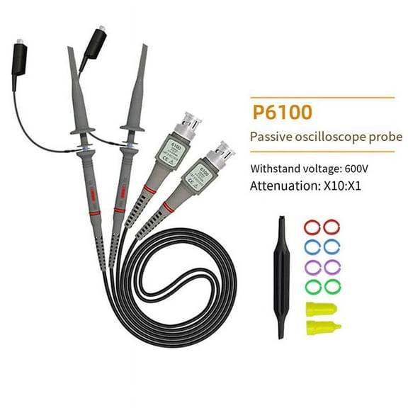 2 Pack Universal P6100 Oscilloscope Probes 100MHz, Oscilloscope Clip Probes 1X 10X with Accessories