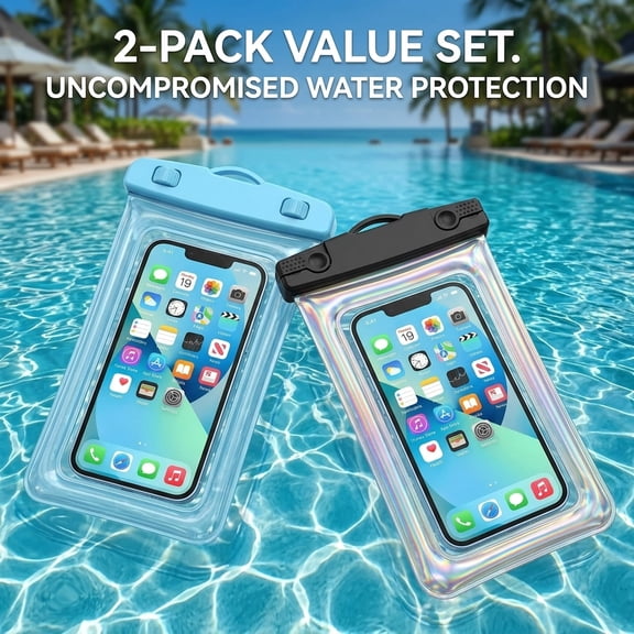 Unbranded 2-Pack Water Resistant Phone Pouch, Clear Touch Sensitive Dry Bag, Fits iPhone 15 Pro Max and Galaxy up to 7 Inch