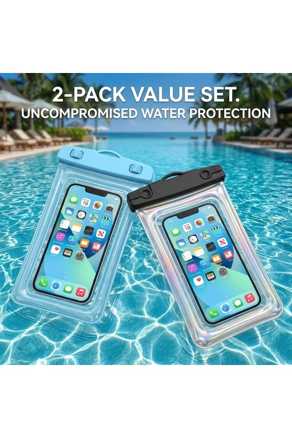 Unbranded 2-Pack Water Resistant Phone Pouch, Clear Touch Sensitive Dry Bag, Fits iPhone 15 Pro Max and Galaxy up to 7 Inch