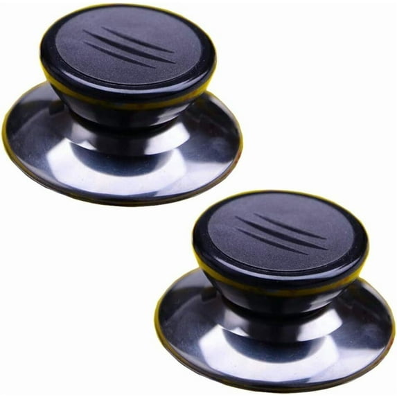 2 Pack Universal Pot Lid Cover Knob Handle Cookware Universal Replacement Pot Grip Knob Cap 2.7" Stainless Steel Base, Black