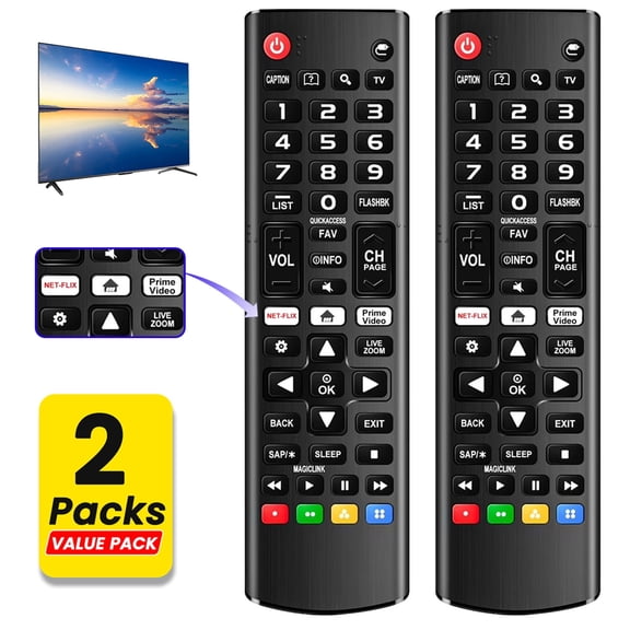 2-Pack Universal Remote Control for Smart TVs - Direct Netflix/Amazon Access, Compatible with LG OLED, LED, LCD, UHD 4K Models (AKB75095308 Replacement)