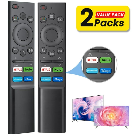 2 Pack Universal Replacement for Samsung-Smart-TV Remote Control - Compatible with Samsung-Frame TV Crystal QLED OLED UHD Curved Neo 4/8K Smart TVs with Buttons for Netflix, Prime Video, Hulu