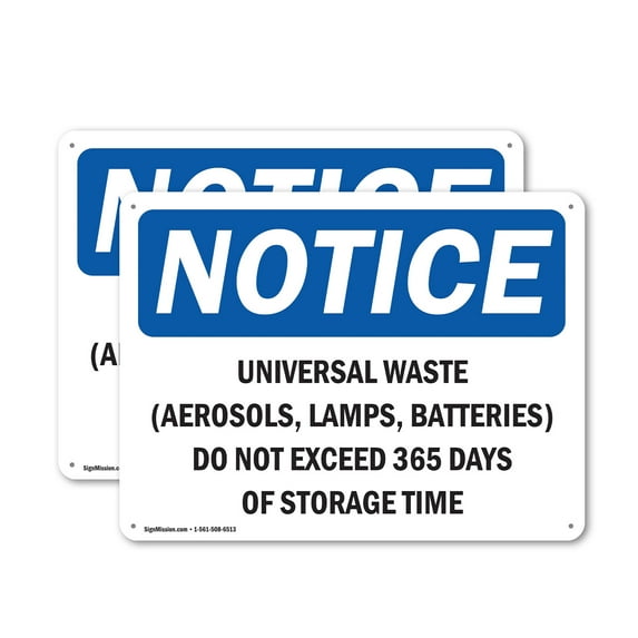 (2 Pack) Universal Waste (Aerosols Lamps Batteries) OSHA Notice Sign 14 Inch X 10 Inch Indoor / Outdoor Rust-Free Aluminum Metal Signs for Workplace, Workshop, and Construction Site,