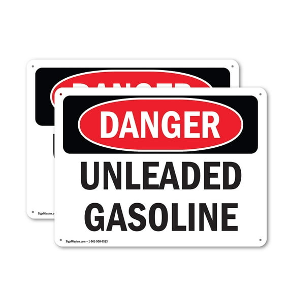 (2 Pack) Unleaded Gasoline OSHA Danger Sign 18 Inch X 12 Inch Plastic Sign, Weather Resistant, UV Protected for Workplace, Business, and Construction Site, Made in the USA