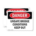 thumbnail image 1 of (2 Pack) Unsafe Bridge Conditions Keep Out OSHA Danger Sign 10 Inch X 7 Inch Plastic Sign, Weather Resistant, UV Protected for Workplace, Business, and Construction Site, Made in the, 1 of 8