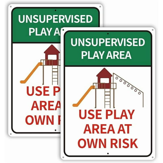 2 Pack Unsupervised Play Area at Own Risk Sign Caution Safety Signs