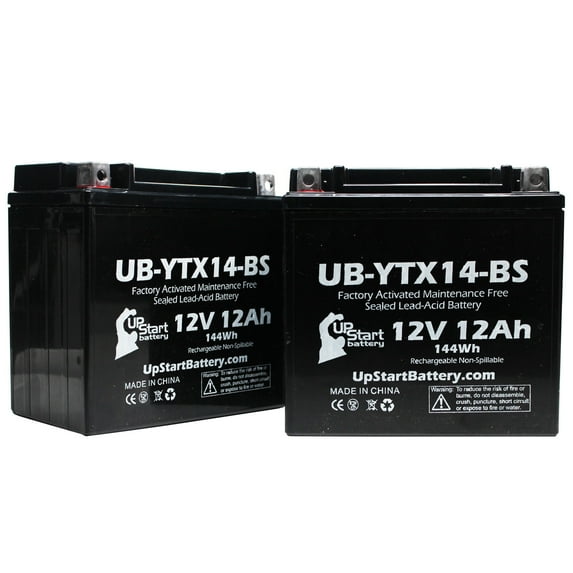 2-Pack UpStart Battery Replacement 2002 Yamaha YFM66R Raptor 660 CC Factory Activated, Maintenance Free, ATV Battery - 12V, 12AH, UB-YTX14-BS