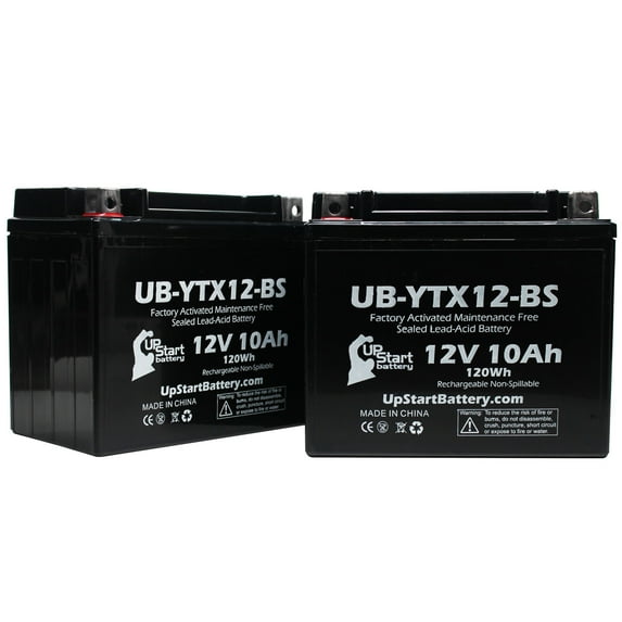 2-Pack UpStart Battery Replacement 2003 Kawasaki ZR-7, S 750 CC Factory Activated, Maintenance Free, Motorcycle Battery - 12V, 10Ah, UB-YTX12-BS