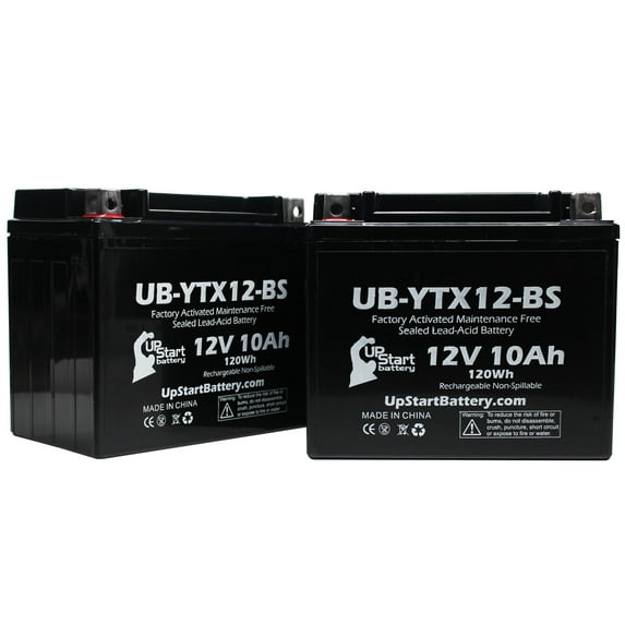 2-Pack UpStart Battery Replacement 2007 Honda TRX250 TE, TM, FourTrax Recon 250 CC Factory Activated, Maintenance Free, ATV Battery - 12V, 10Ah, UB-YTX12-BS
