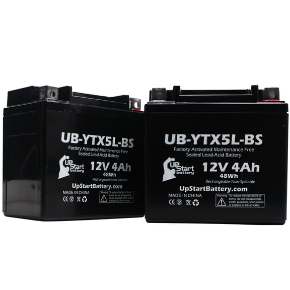 2-Pack UpStart Battery Replacement 2009 Polaris Predator, Outlaw 50CC Factory Activated, Maintenance Free, ATV Battery - 12V, 4Ah, UB-YTX5L-BS