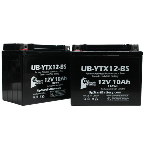 2-Pack UpStart Battery Replacement 2011 Kymco Mongoose, MXU 250 CC Factory Activated, Maintenance Free, ATV Battery - 12V, 10Ah, UB-YTX12-BS