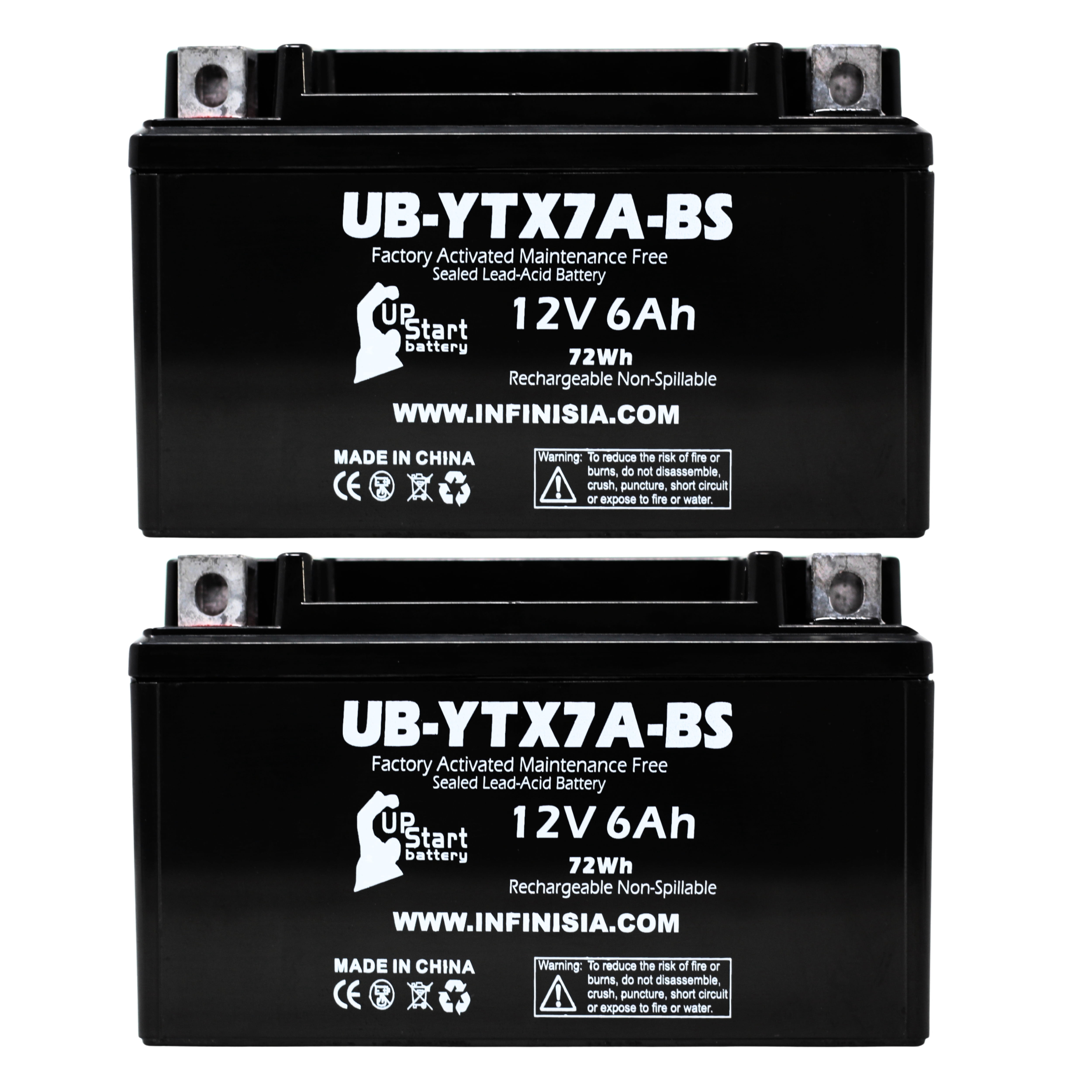 2 Pack UpStart Battery UB-YTX7A-BS for Tao Tao 50CC Scooter Battery - 12V 6AH Compatible with Kymco People 150 150CC Battery, Gas GY6 125CC, 12V Motorcycle Moped, Generator Batteries, ATV AGM SLA