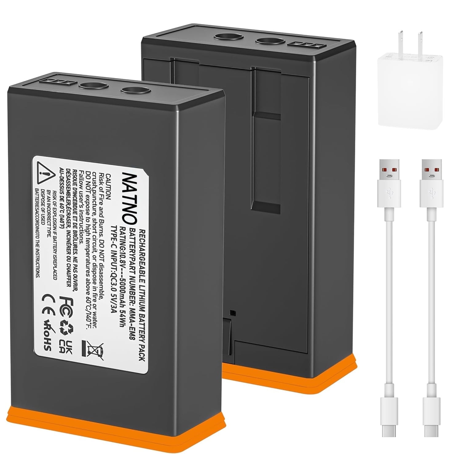 2 Pack Upgrade 5000mAh Battery for Moultrie Edge Cellular Trail Camera Battery Pack, Compatible with Moultrie Edge 2 / Edge 2 Pro / Edge / Edge Pro Trail Hunting Cameras, Include Cable + Wall Plug
