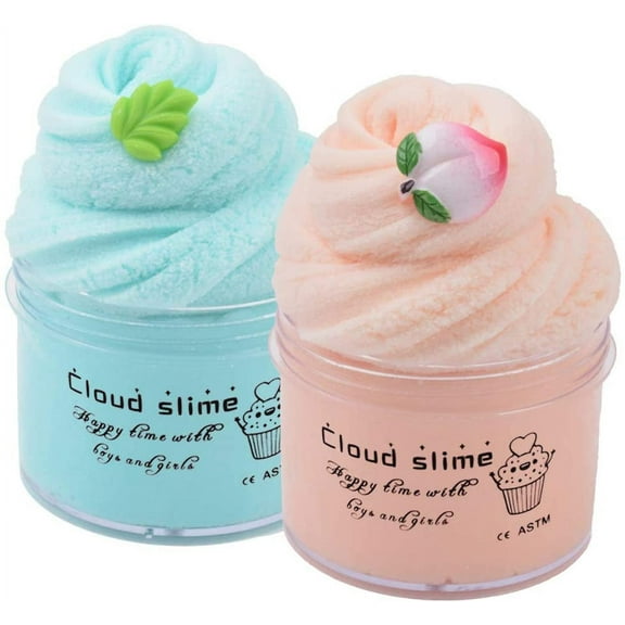 2 Pack Upgrade Mint Leaf Peach Cloud Slime Cotton Slime,Super Soft and Non-Sticky Slime Kit for Boys and Girls