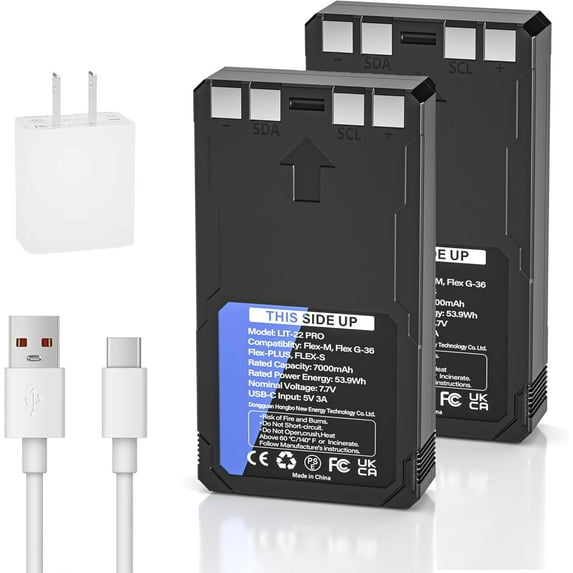 2 Pack Upgrade Replacement for LIT 22 Pro 7000mAh Battery,fit for Spypoint Cellular Trail Hunting Camera FLEX-S-Dark Flex-M Flex-S Flex G-36 Flex-Plus Series【Include Type-C Cable & USB Wall Plug】