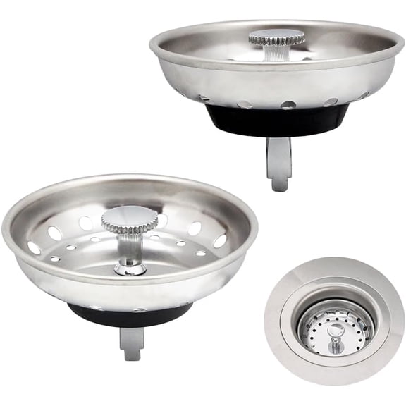 2 Pack Upgraded Leak-Proof 3-in-1 Kitchen Sink Drain Strainer Stopper, Stainless Steel Pop Up Plug with 3 Silicone Seals & Filter Basket, Anti-Clog Design for US Standard 3-1/2 Inch Sink Drains