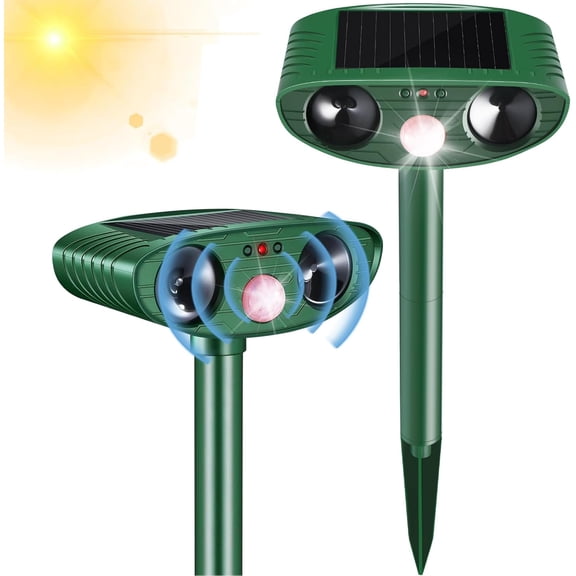2-Pack Upgraded Solar Animal Repellent,Ultrasonic Pest Repeller with LED Flashing and Motion Sensor—Deer Deterrent for Squirrel Rabbit Raccoon,Garden/Yard